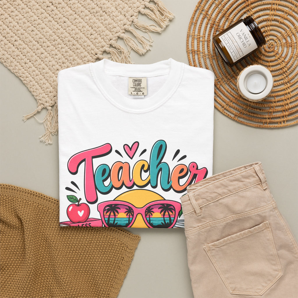 Teacher Off Duty T-shirt | Smiley Sunglasses, Books, Palm Trees, Coffee