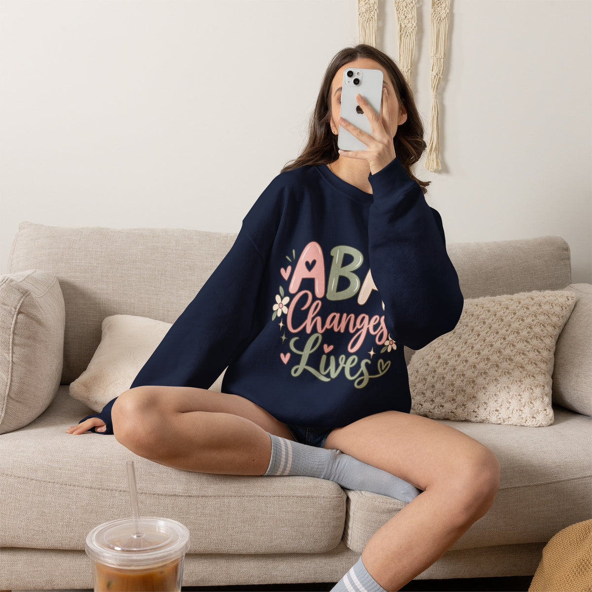 ABA Changes Lives Sweatshirt | Autism Therapy Awareness, Pastel Floral Design