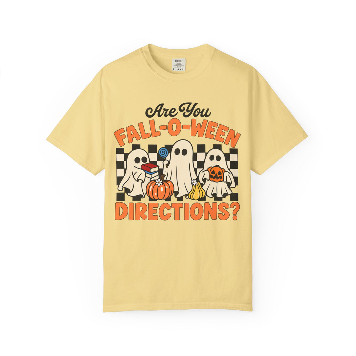 Fall-o-ween Ghosts Directions? T-shirt | Halloween pumpkin retro graphic