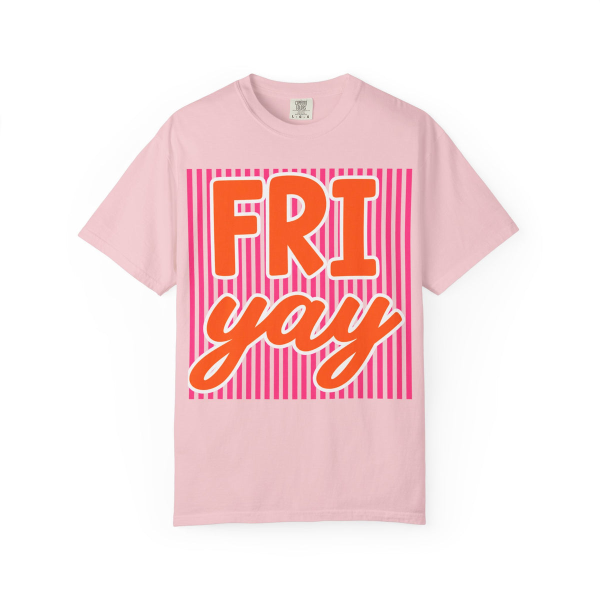 FRI yay T-shirt | Bright Retro Text, Pink Stripes