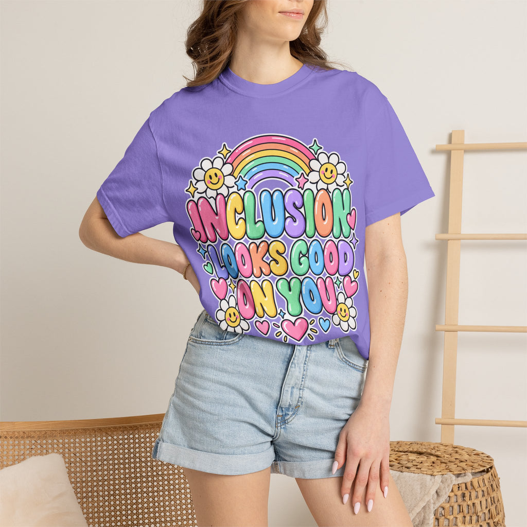 Inclusion Looks Good On You T-Shirt | Rainbow Smiles Graphic Tee