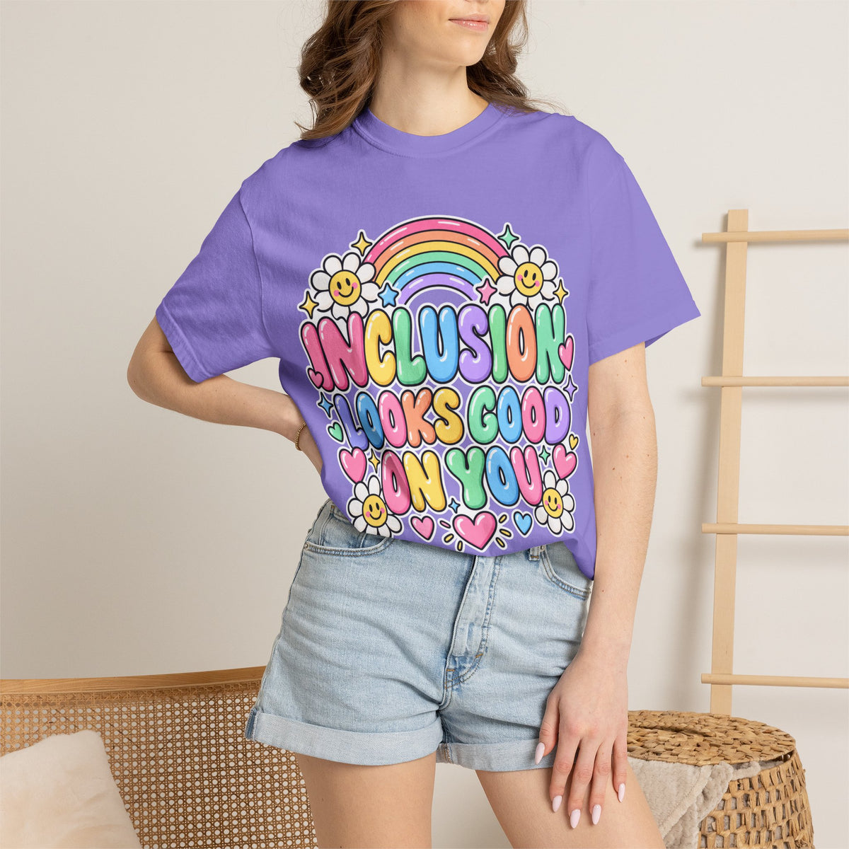 Inclusion Looks Good On You T-Shirt | Rainbow Smiles Graphic Tee
