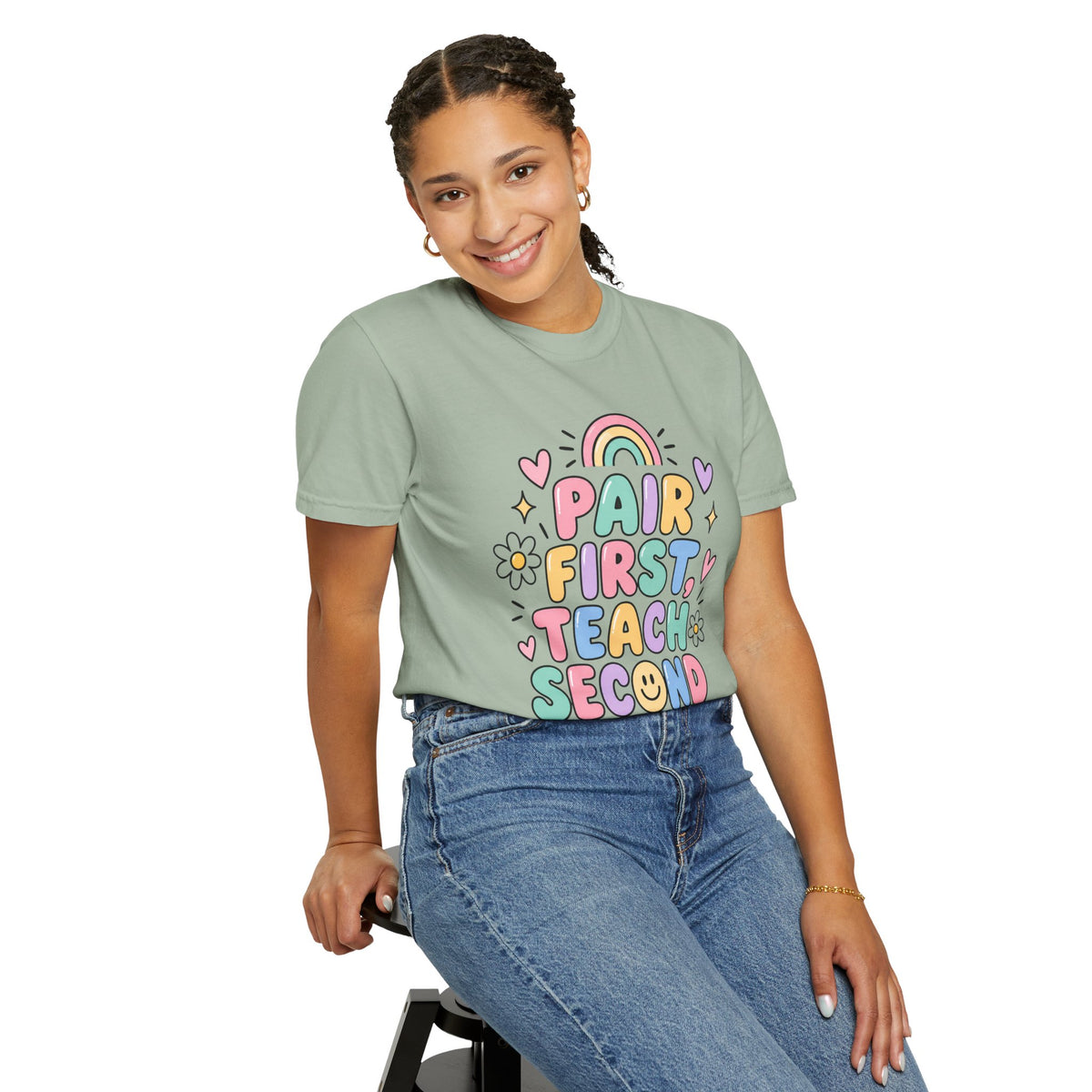 Pair First Teach Second T-Shirt | Cute Rainbow Classroom Design