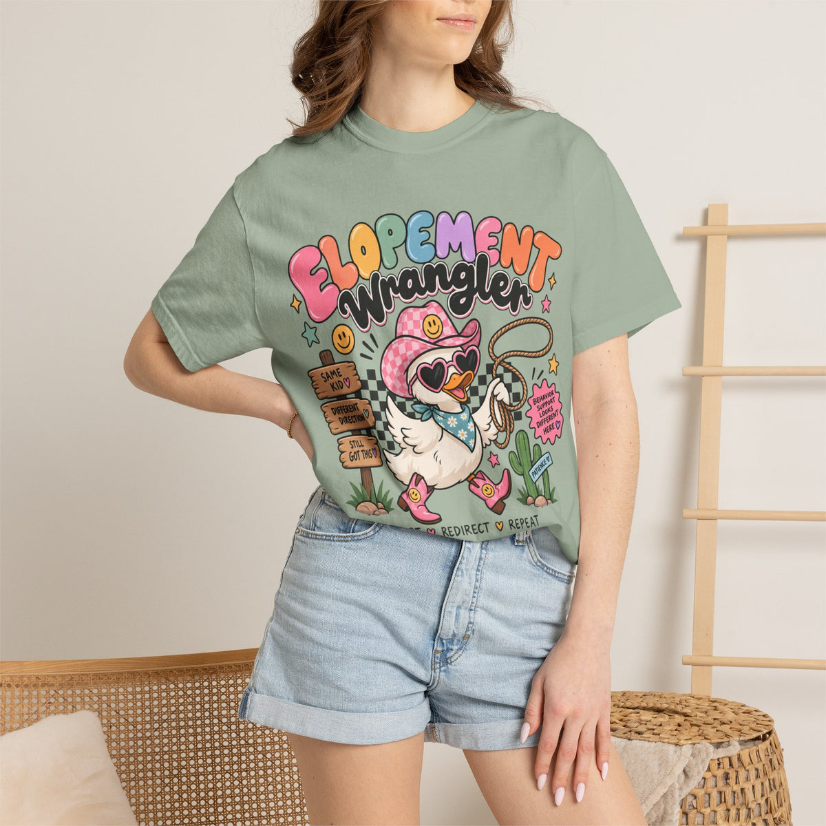 Elopement T-shirt | Cute Cowboy Sloth Illustration, Western Floral Tee
