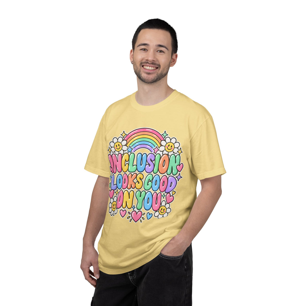 Inclusion Looks Good On You T-Shirt | Rainbow Smiles Graphic Tee