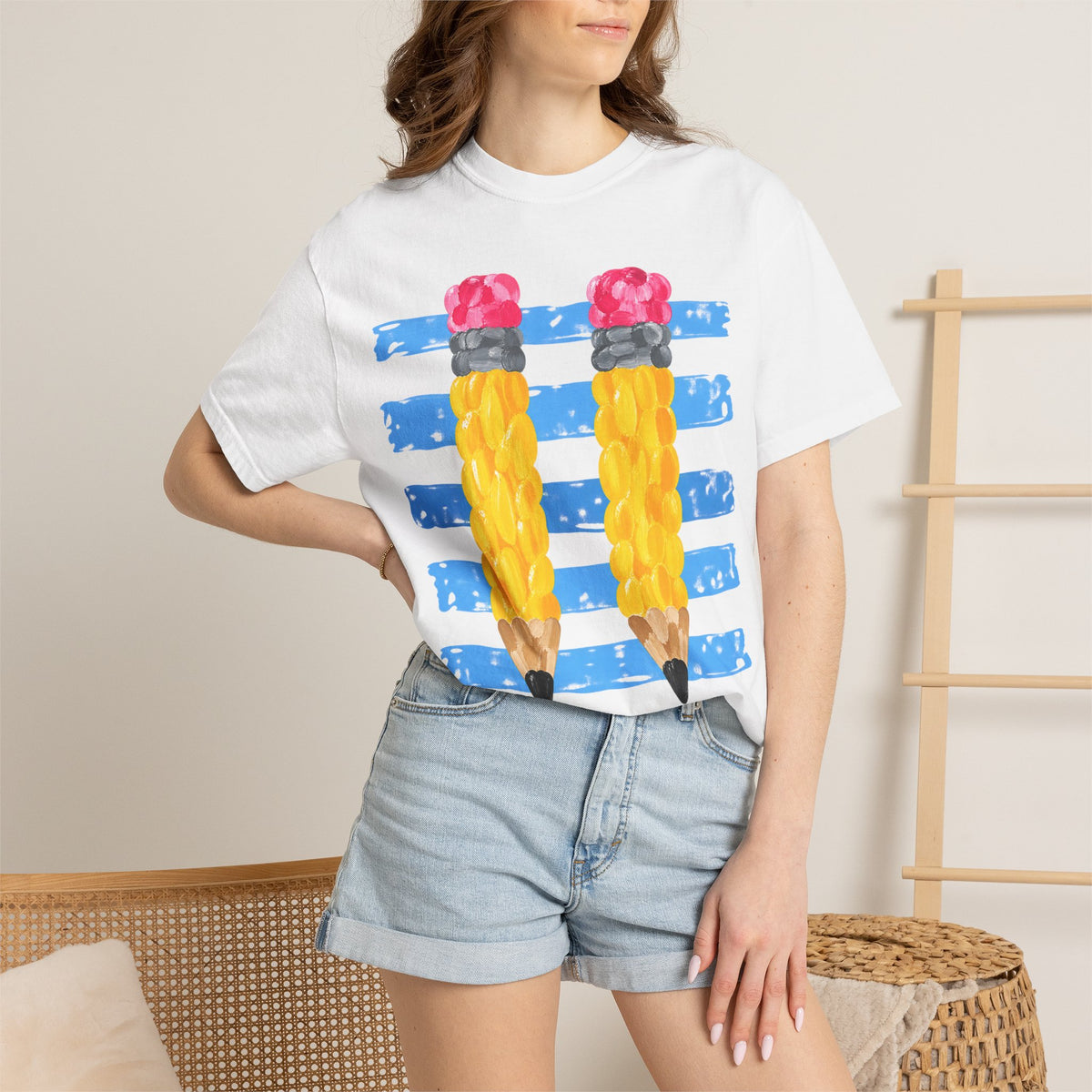 Braided Pencil Illustration T-Shirt | School Art Teacher Tee