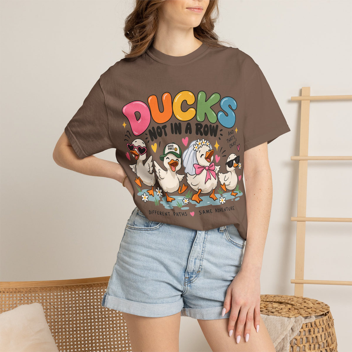 Ducks Not In A Row tee | Cute Duck Illustration T-Shirt, Different Paths Same Adventure