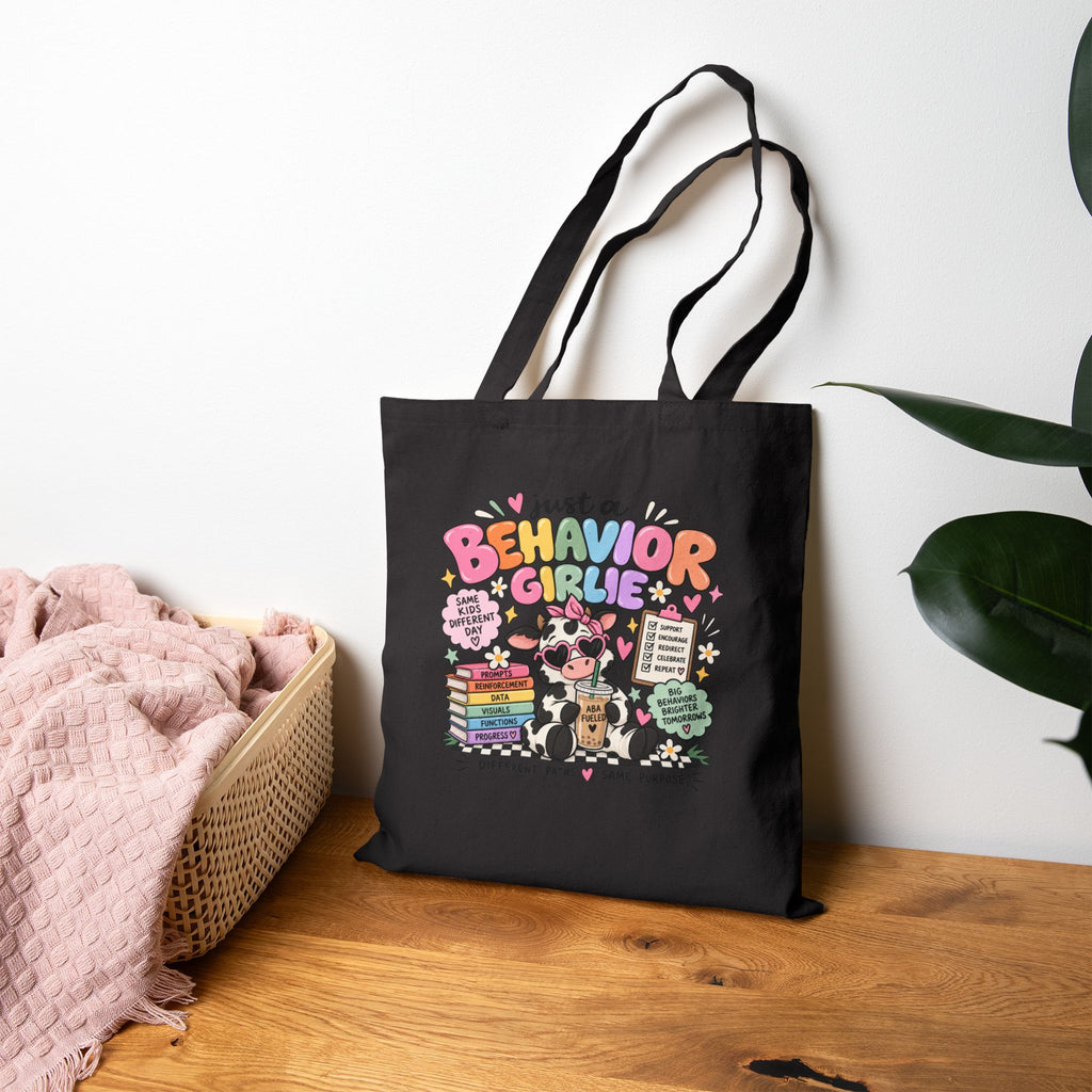 Just a Behavior Girl tote bag | Teacher cow illustration, books & clipboard