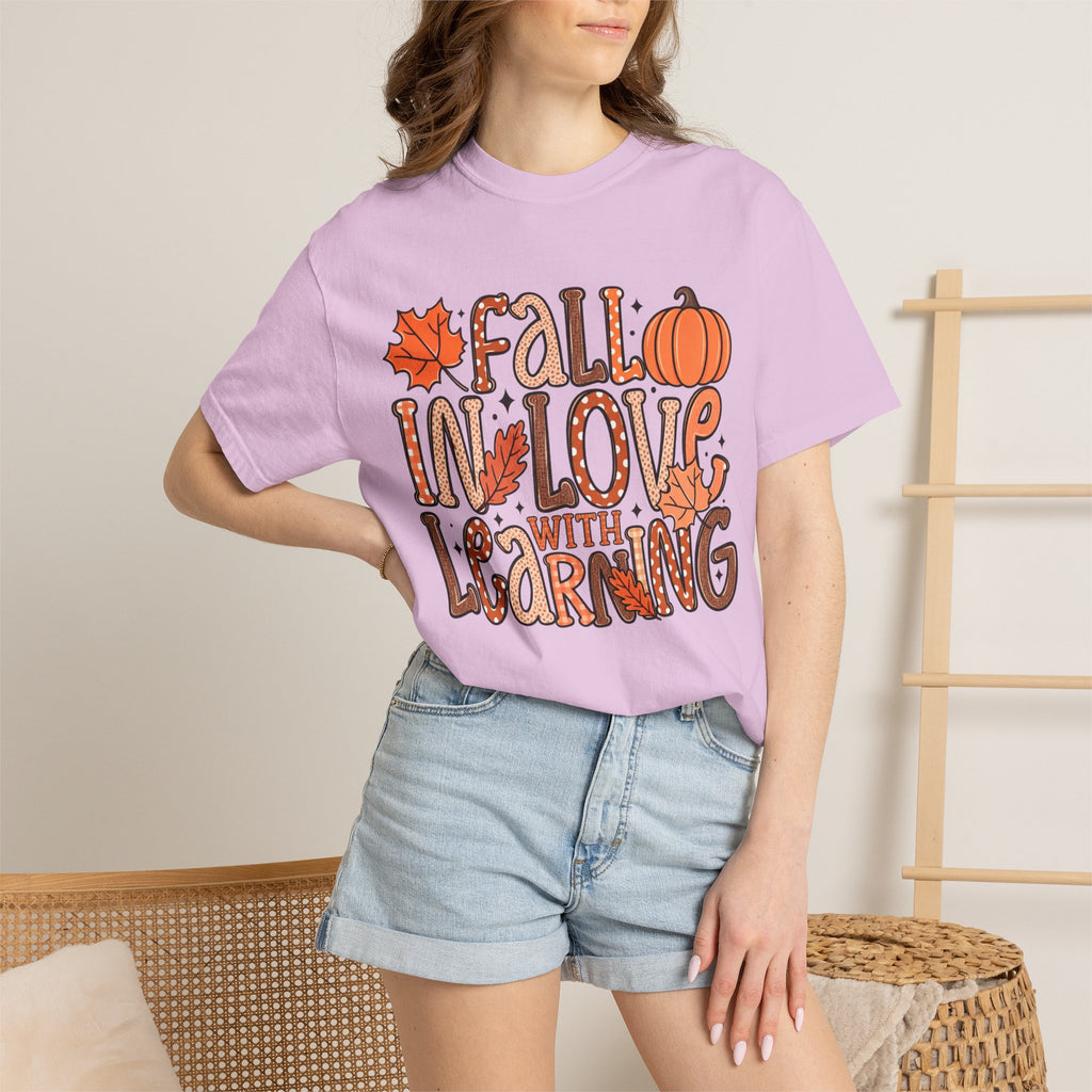 Fall in Love with Learning T-Shirt | Teacher Autumn Pumpkin Leaves