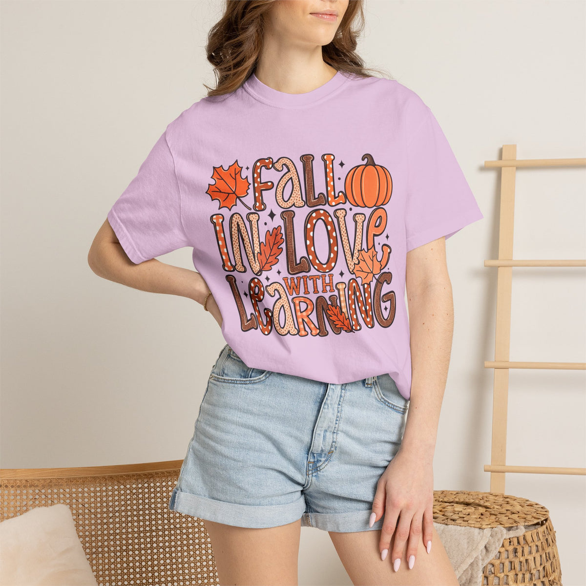Fall in Love with Learning T-Shirt | Teacher Autumn Pumpkin Leaves