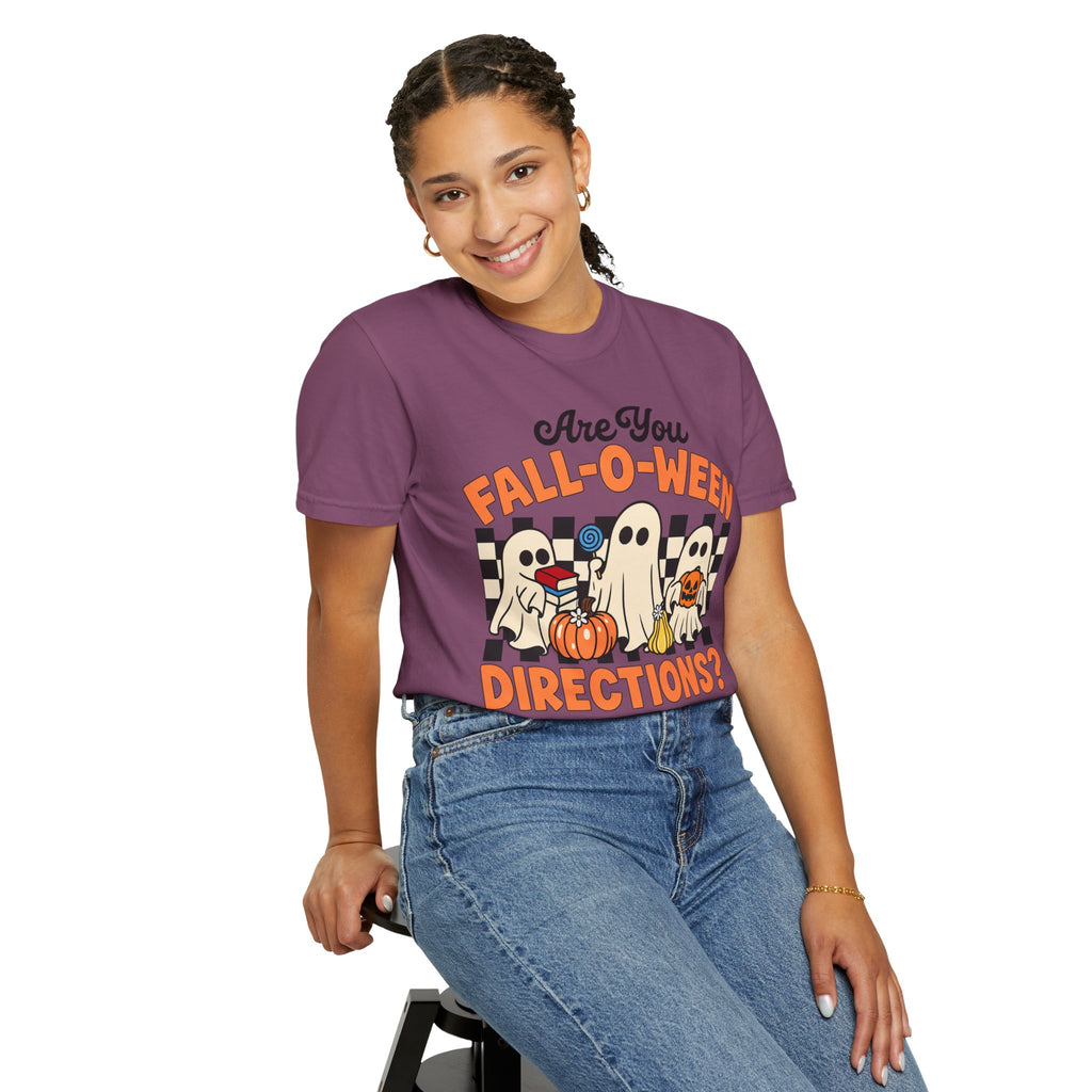 Fall-o-ween Ghosts Directions? T-shirt | Halloween pumpkin retro graphic