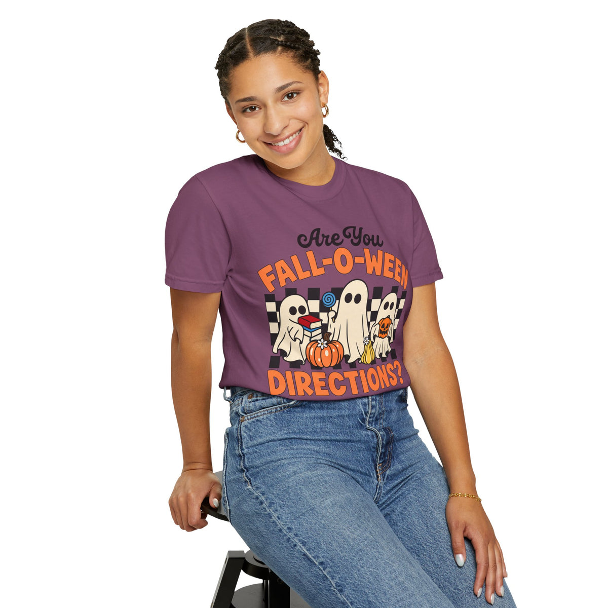 Fall-o-ween Ghosts Directions? T-shirt | Halloween pumpkin retro graphic