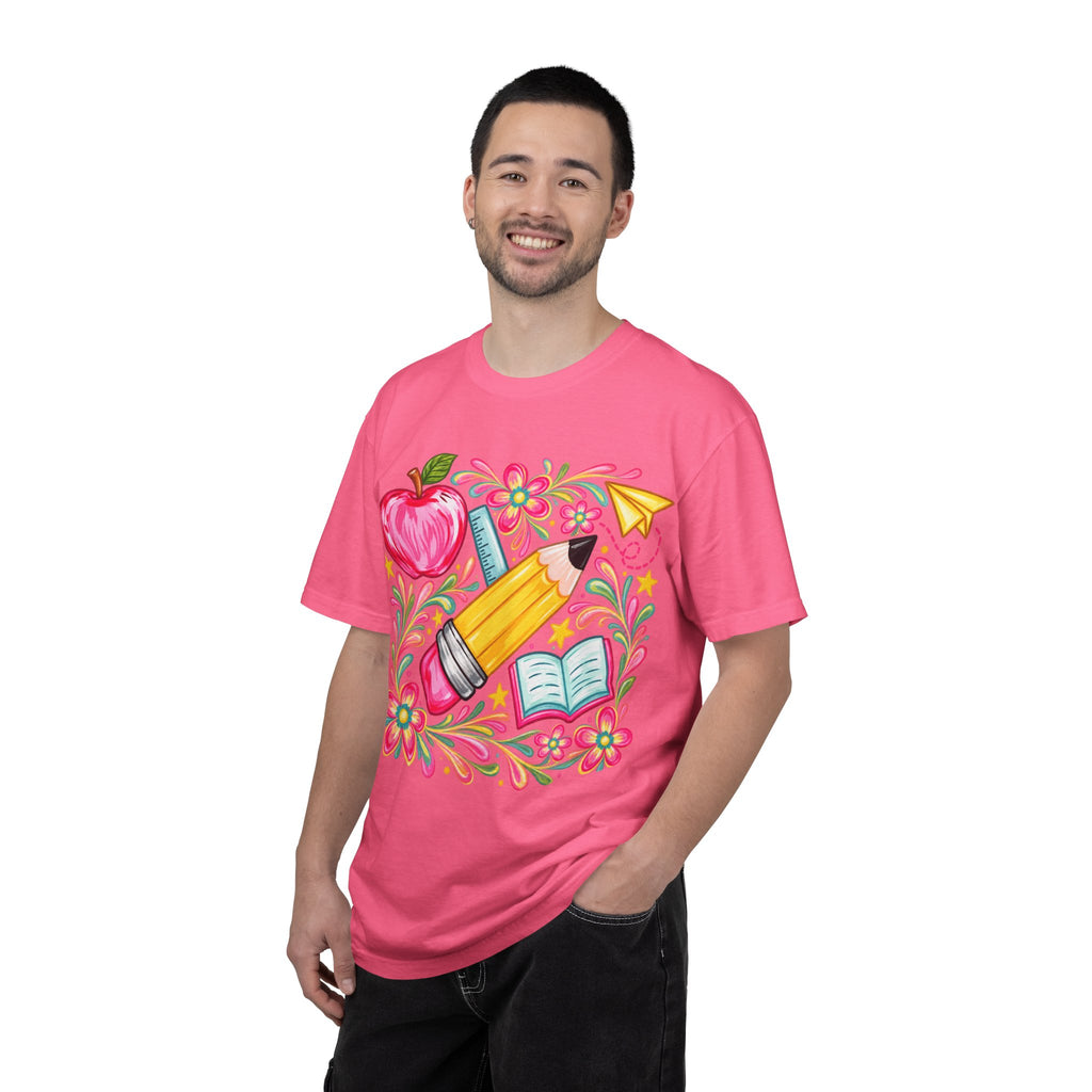 School Supplies Pencil Apple Floral T-shirt | Teacher Student Back to School
