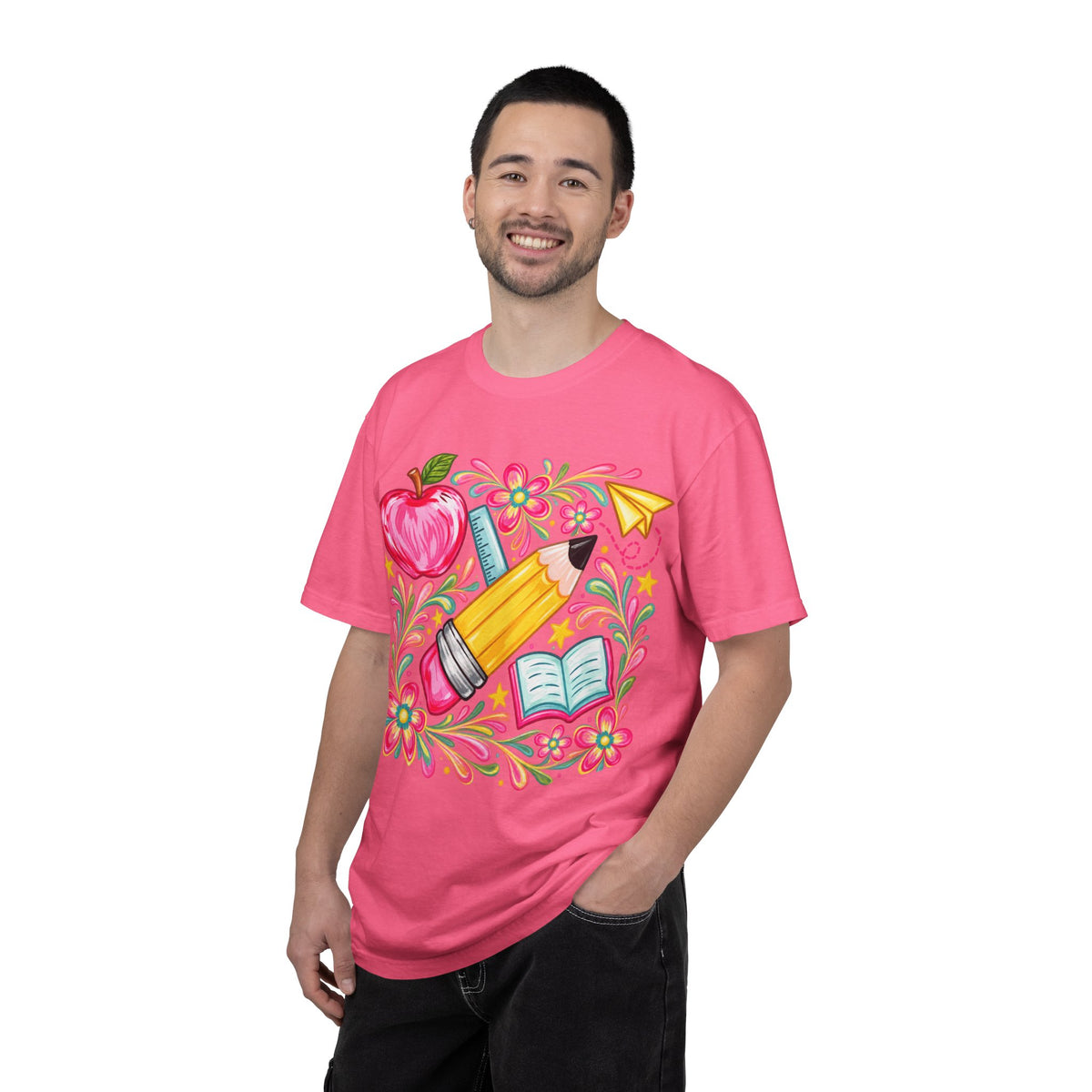 School Supplies Pencil Apple Floral T-shirt | Teacher Student Back to School