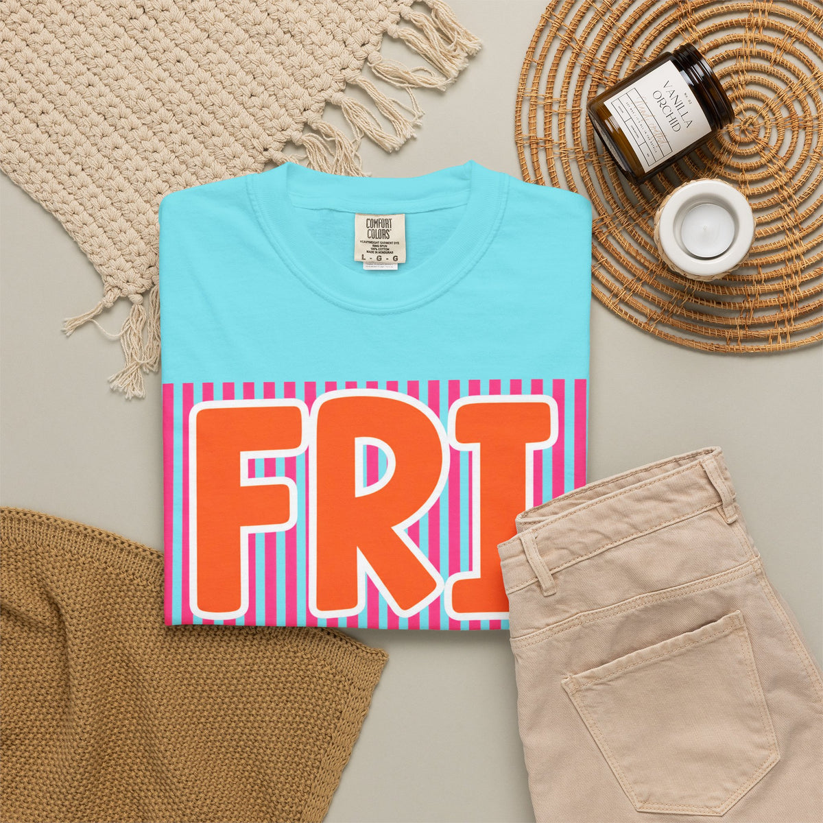 FRI yay T-shirt | Bright Retro Text, Pink Stripes