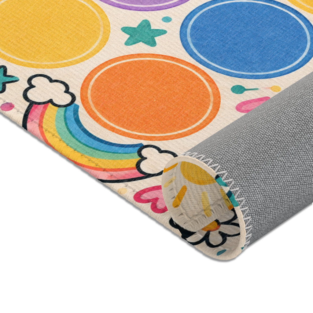 Colorful Rainbow Dots Playful Pattern Area Rug | Kids Nursery Decor