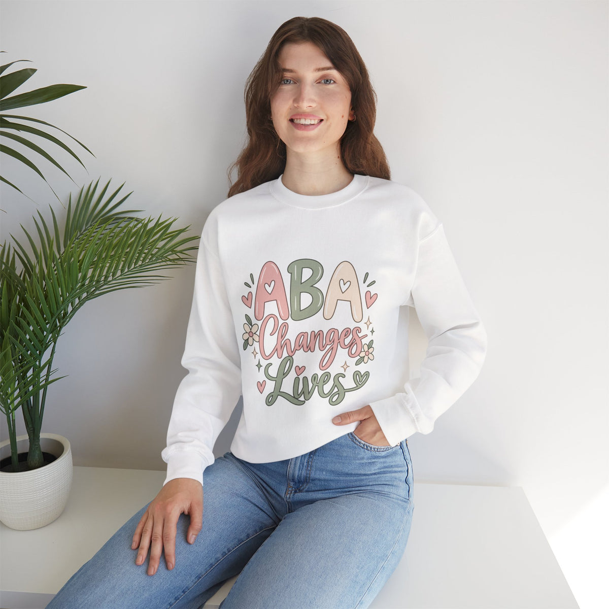 ABA Changes Lives Sweatshirt | Autism Therapy Awareness, Pastel Floral Design