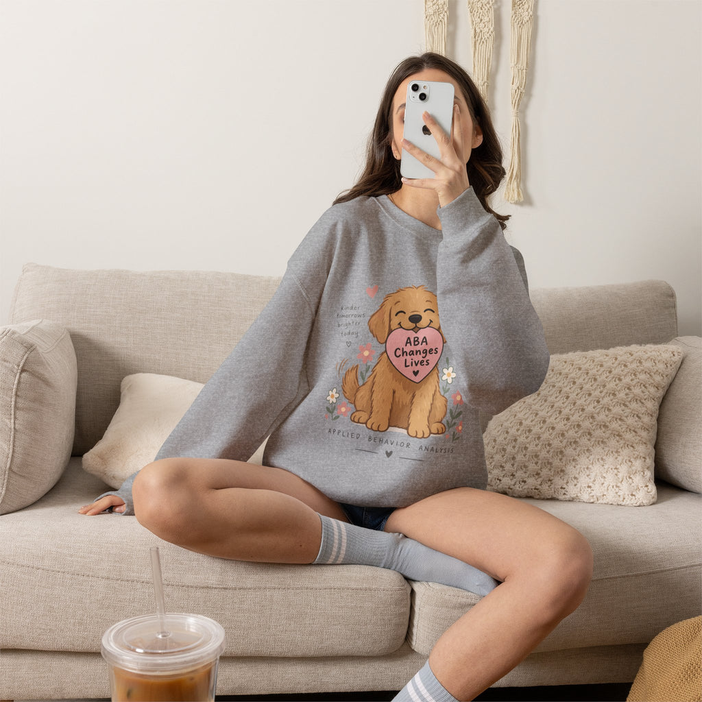 Cute Golden Retriever Holding Heart ABA Changes Lives sweatshirt | Applied Behavior Analysis dog design