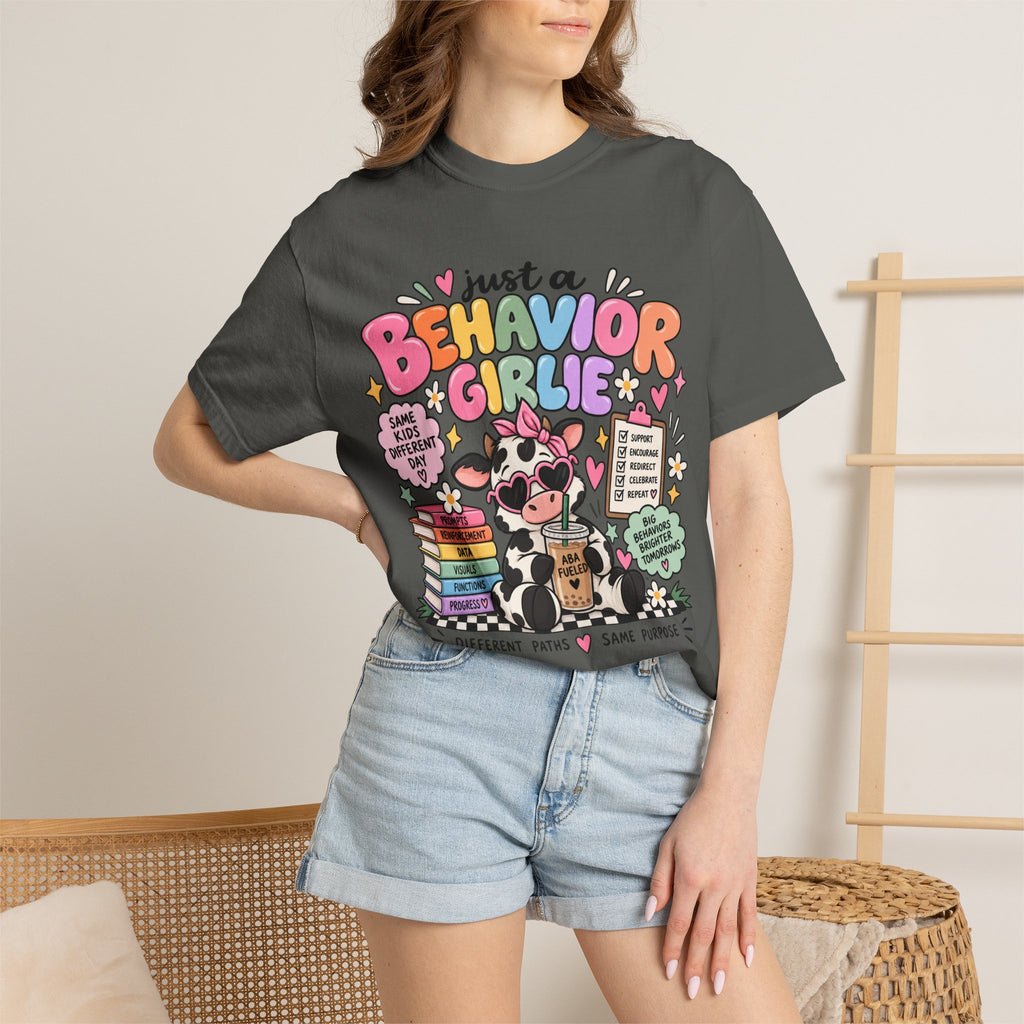 Just a Behavior Girl T-shirt | Cute Cow Therapist Illustration