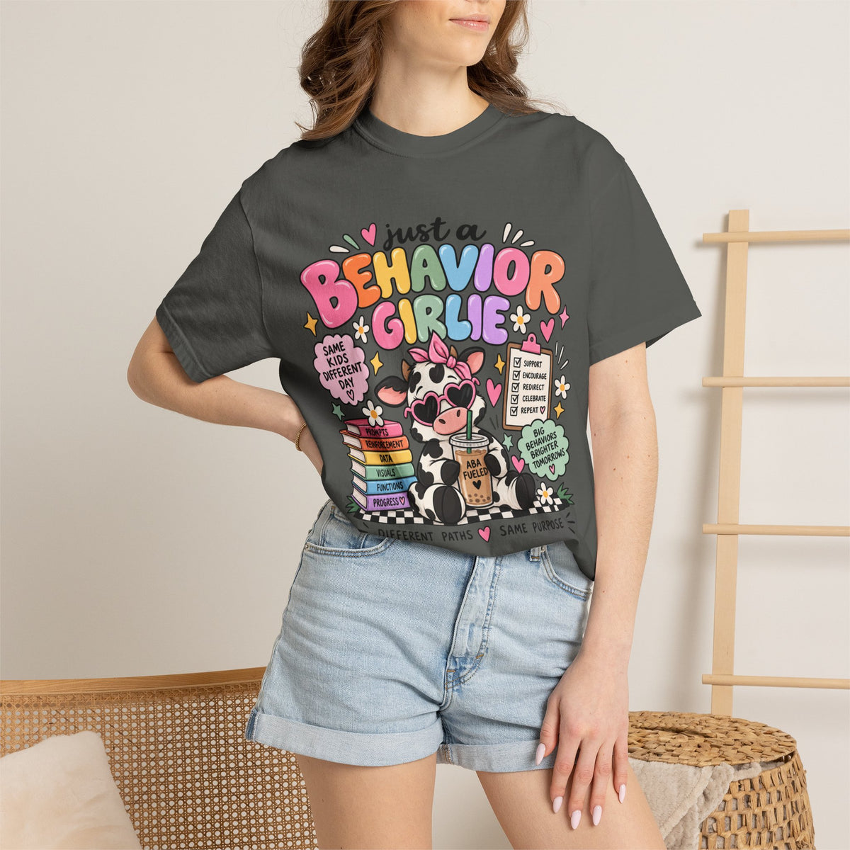 Just a Behavior Girl T-shirt | Cute Cow Therapist Illustration