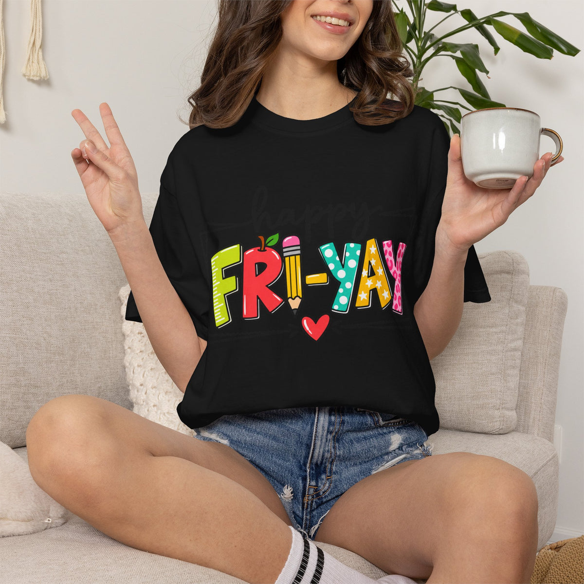 Happy Fri-yay Colorful Graphic T-shirt | Cute Friday Celebration Tee