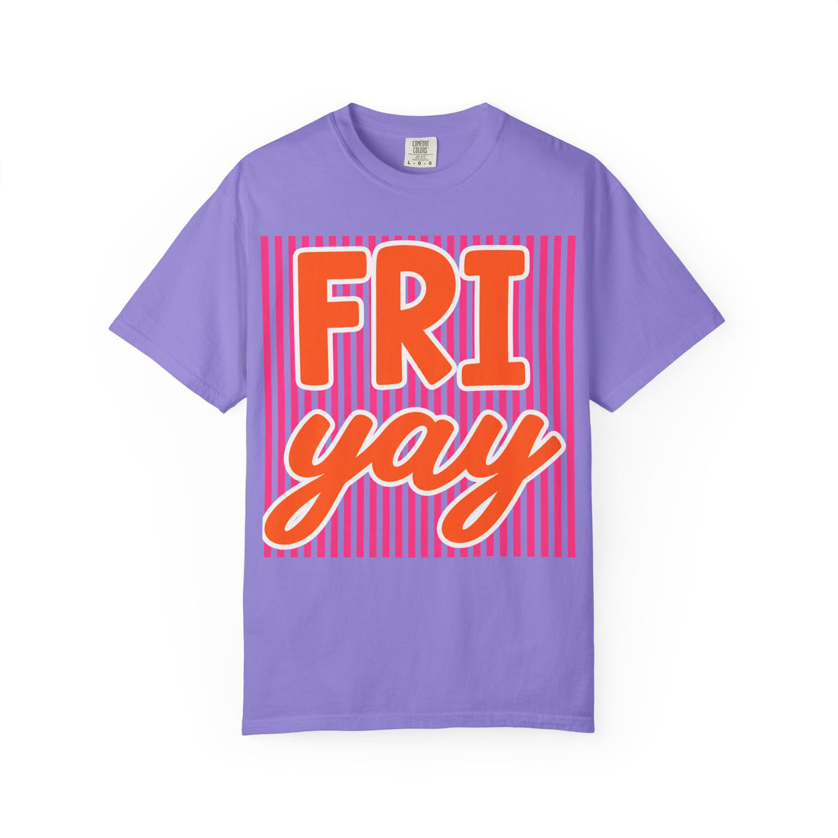 FRI yay T-shirt | Bright Retro Text, Pink Stripes