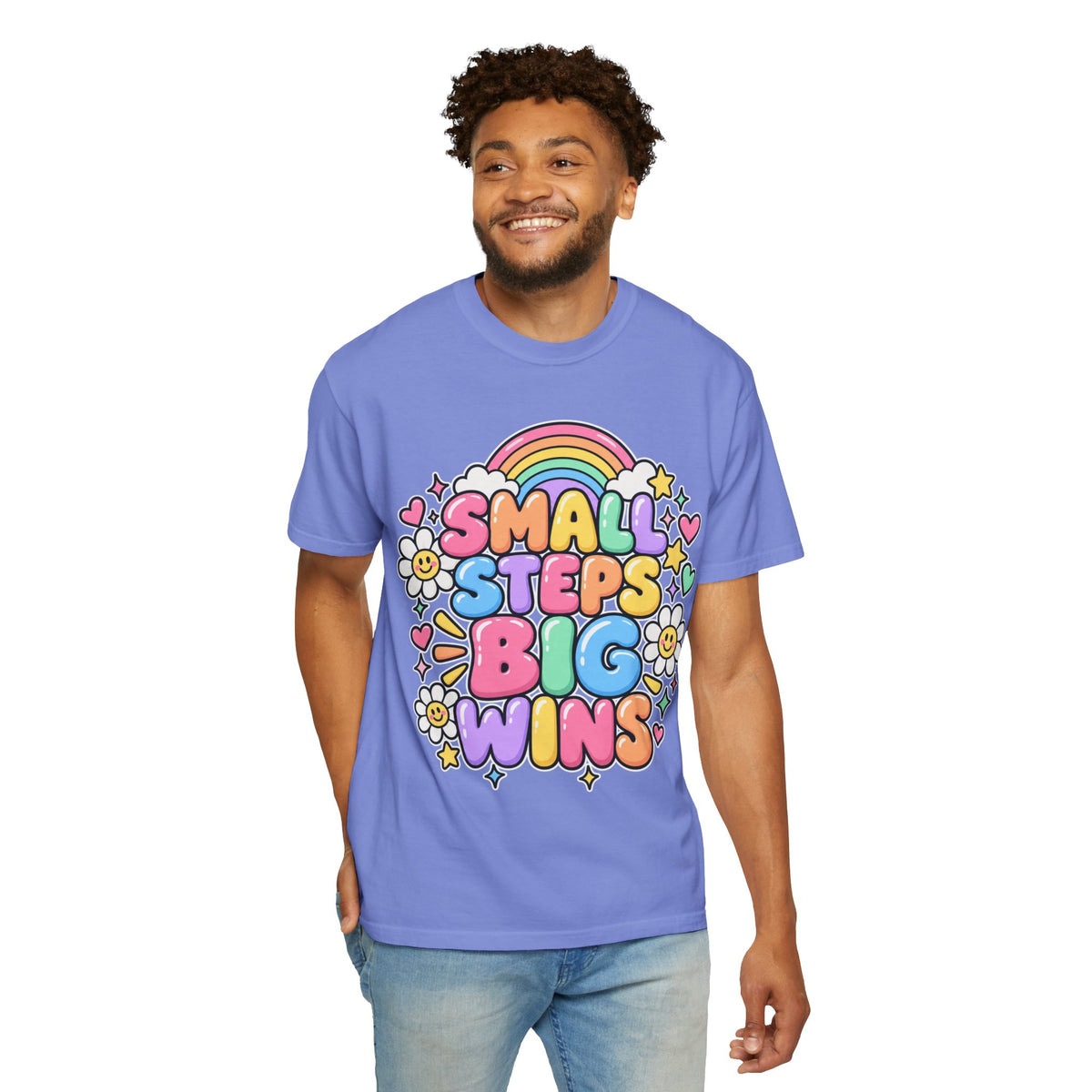 Small Steps Big Wins T-shirt | Retro Rainbow Positive Graphic
