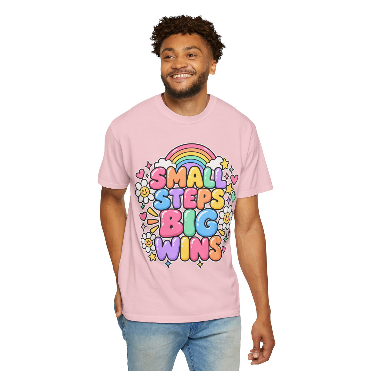 Small Steps Big Wins T-shirt | Retro Rainbow Positive Graphic