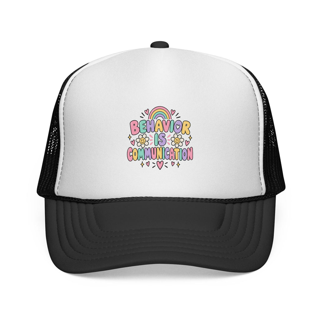 Behavior Is Communication Trucker Cap | Rainbow Floral Illustration