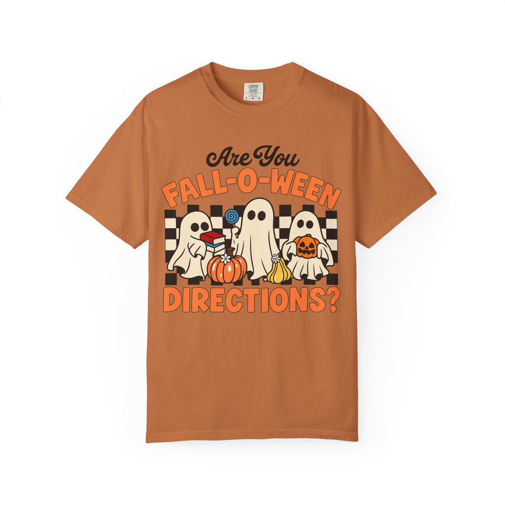 Fall-o-ween Ghosts Directions? T-shirt | Halloween pumpkin retro graphic