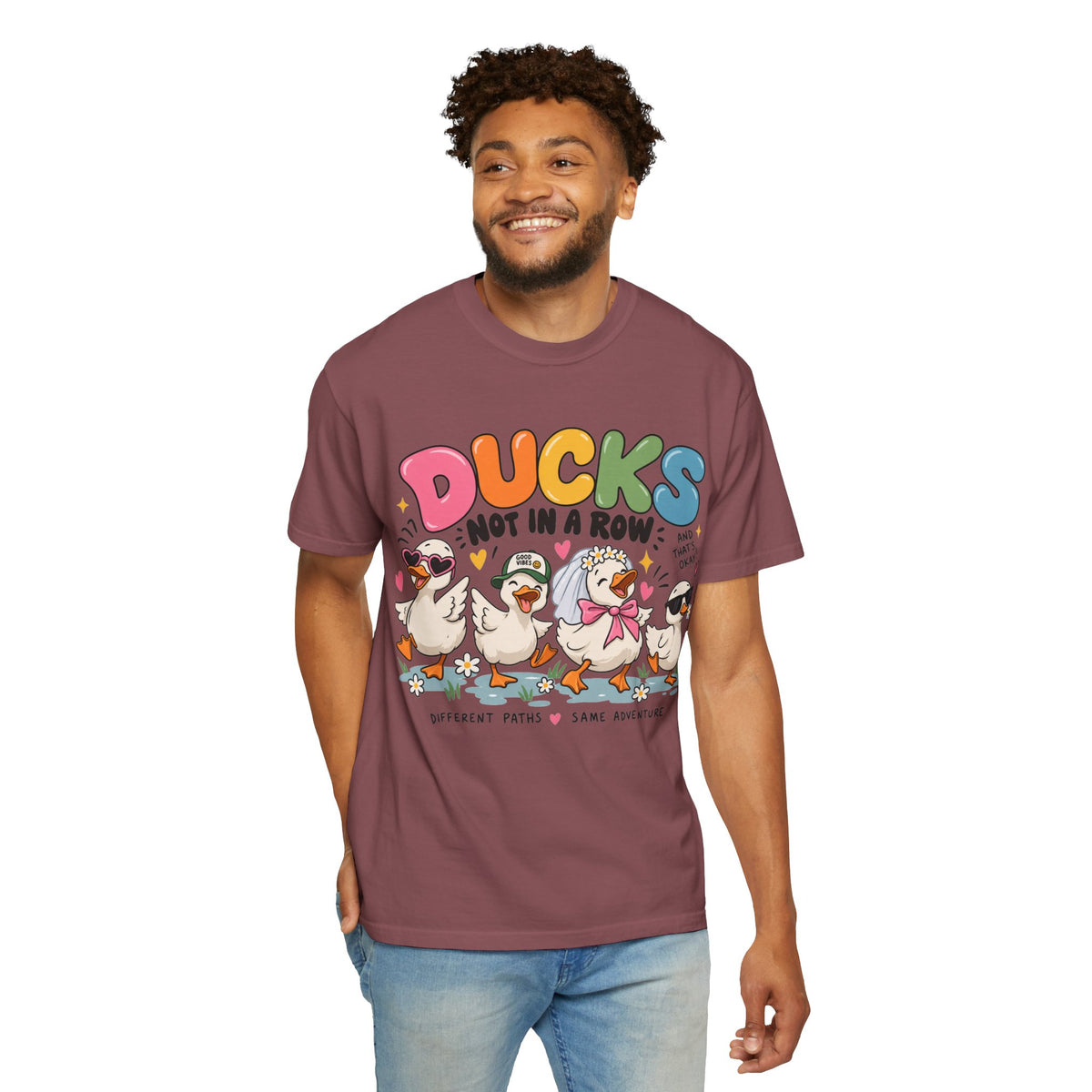 Ducks Not In A Row tee | Cute Duck Illustration T-Shirt, Different Paths Same Adventure