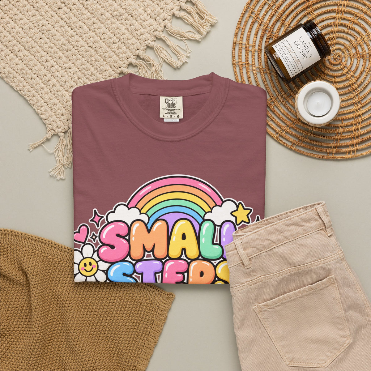Small Steps Big Wins T-shirt | Retro Rainbow Positive Graphic