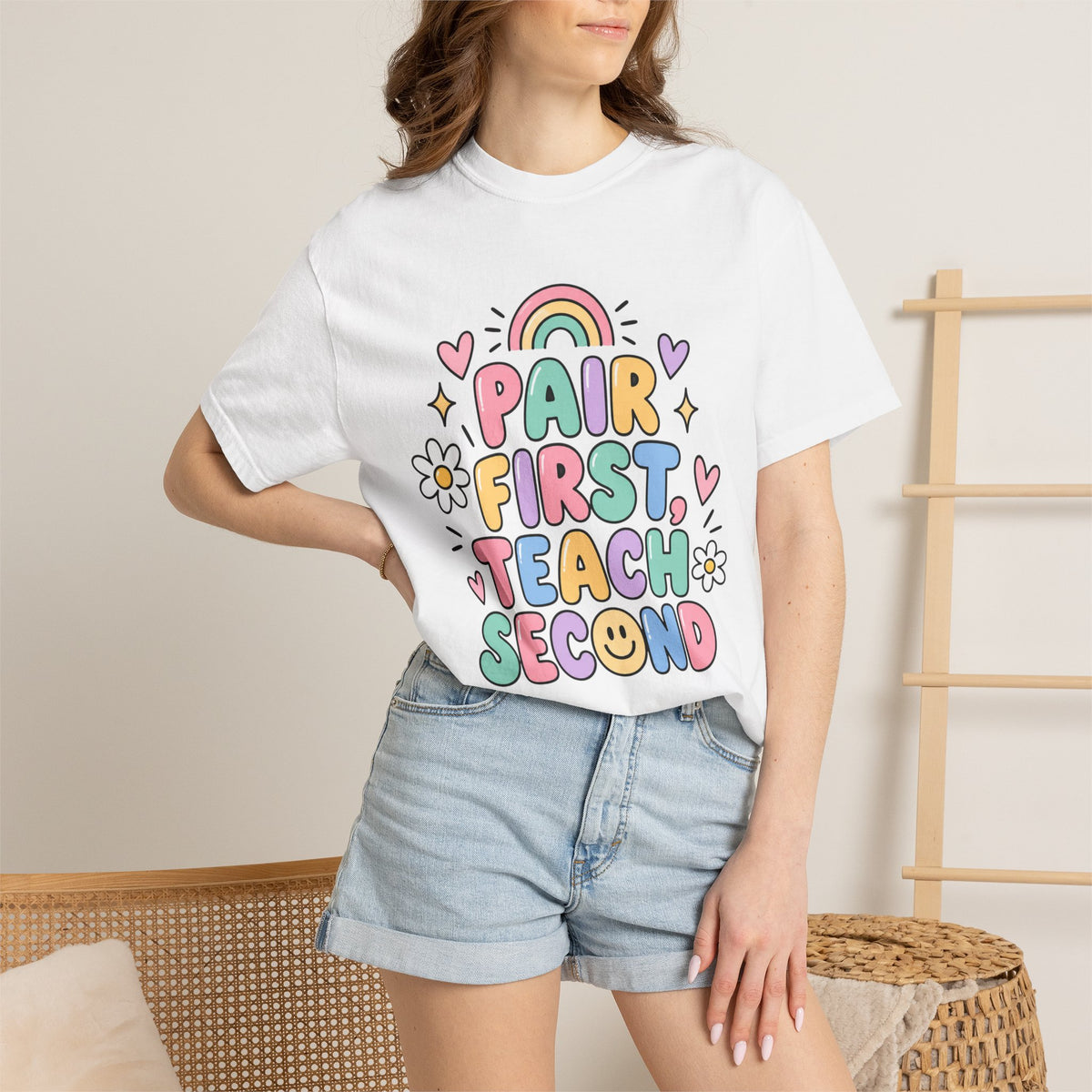 Pair First Teach Second T-Shirt | Cute Rainbow Classroom Design