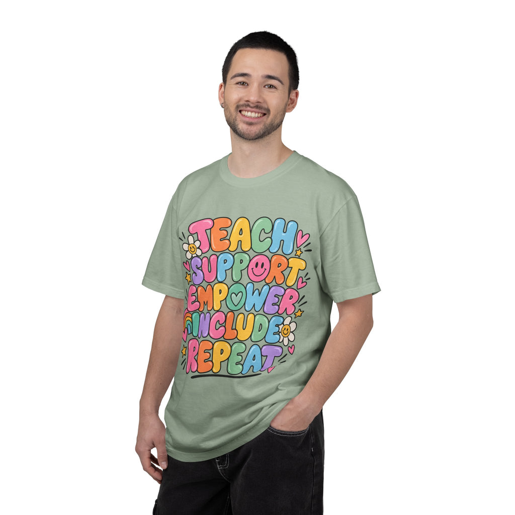 Teach Support Empower Include Repeat T-shirt | Rainbow Positivity Tee