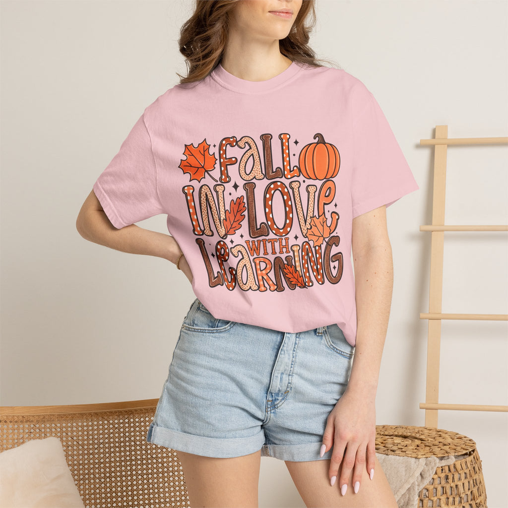 Fall in Love with Learning T-Shirt | Teacher Autumn Pumpkin Leaves
