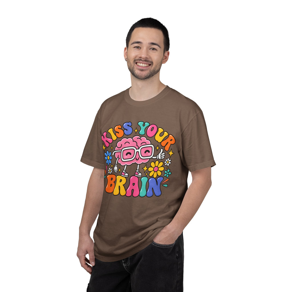 Kiss Your Brain BRI TEE | T-Shirt, Retro Cartoon Brain with Flowers