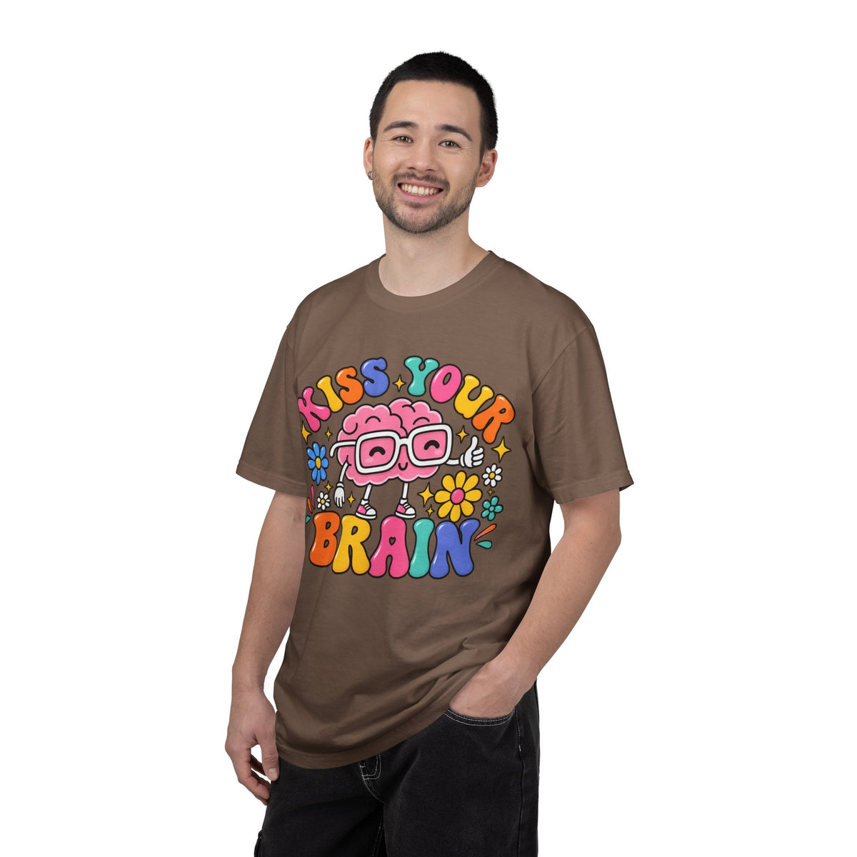 Kiss Your Brain BRI TEE | T-Shirt, Retro Cartoon Brain with Flowers
