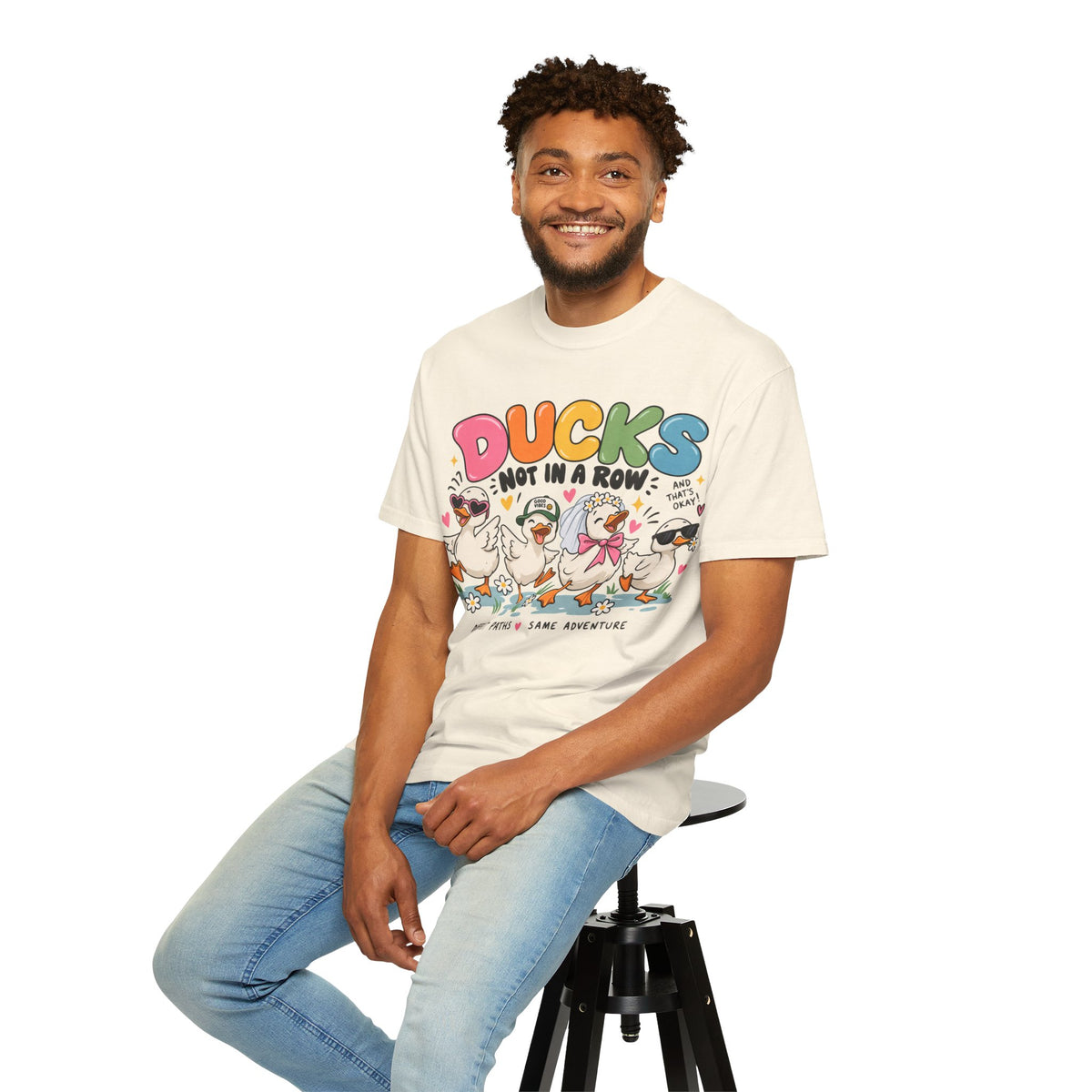 Ducks Not In A Row tee | Cute Duck Illustration T-Shirt, Different Paths Same Adventure