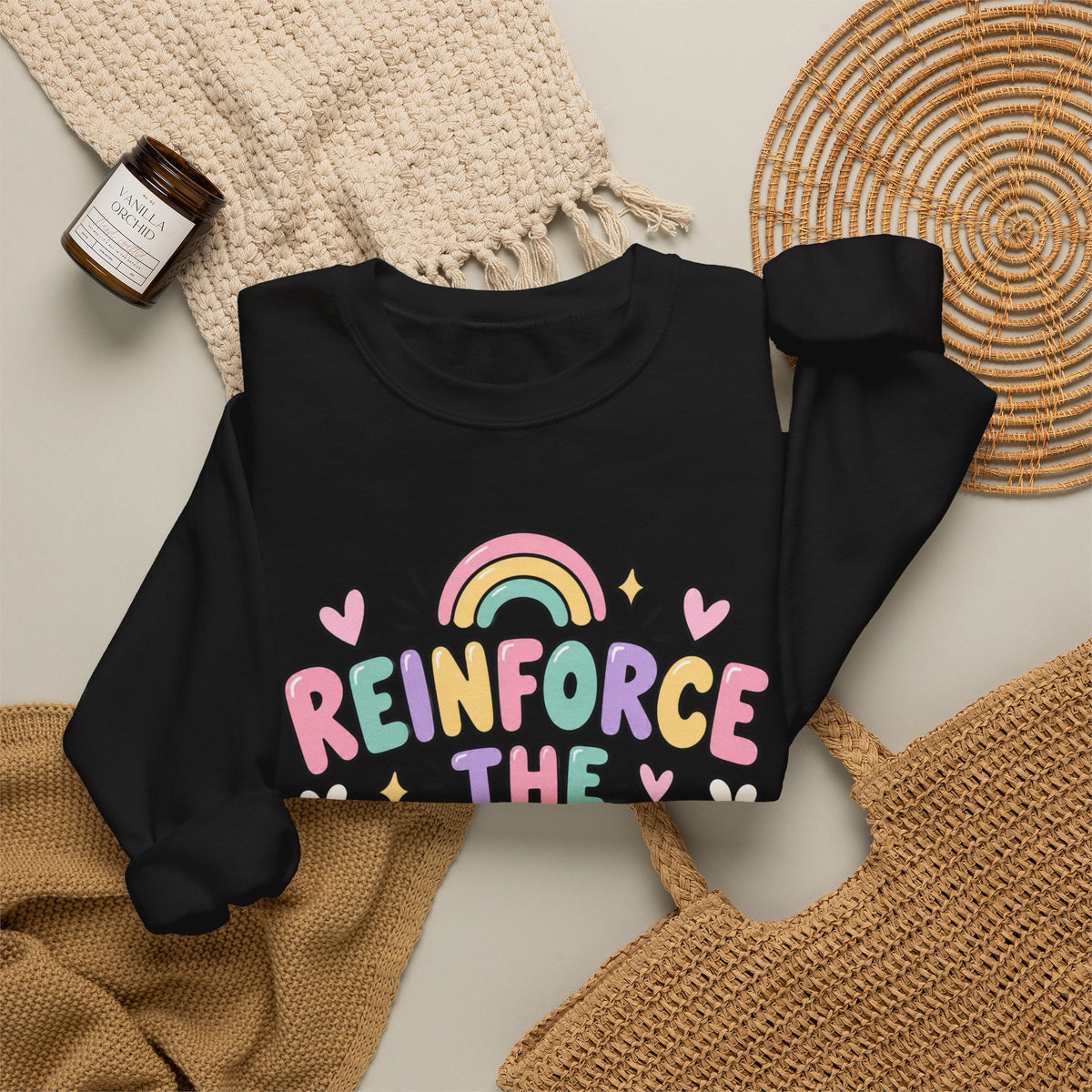 Reinforce the Good Crewneck | Rainbow Heart Daisy Positive Message Sweatshirt