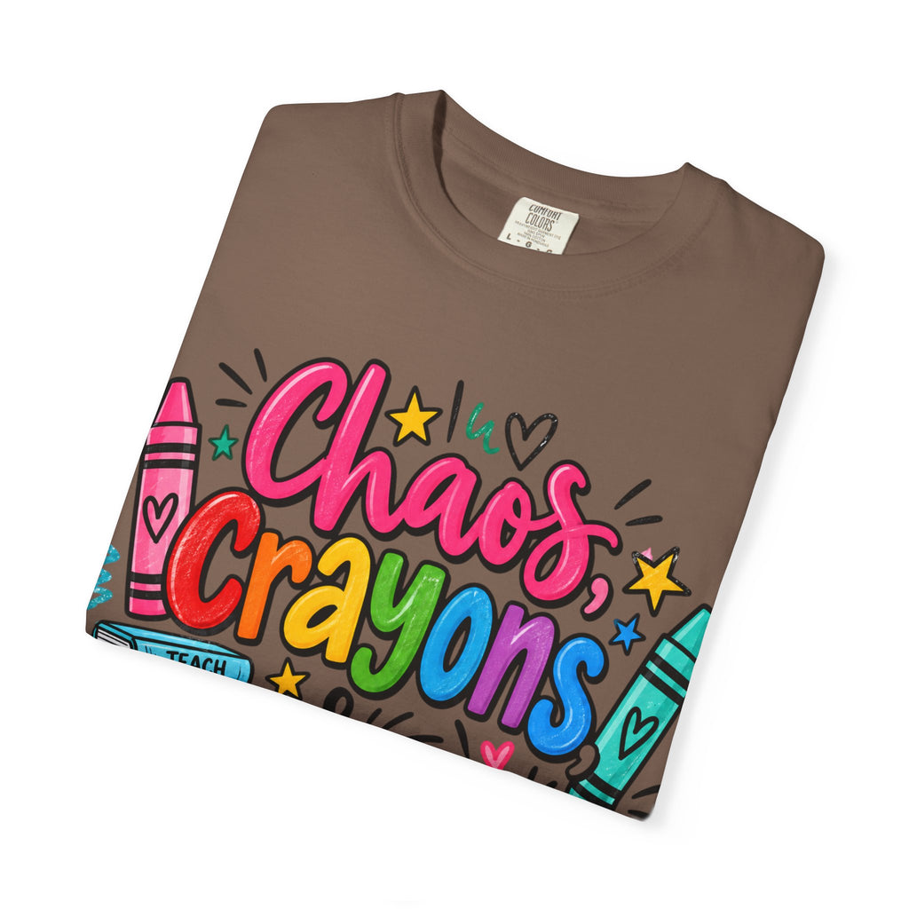 Chaos Crayons & Confidence T-shirt | Colorful Crayon School Art Tee