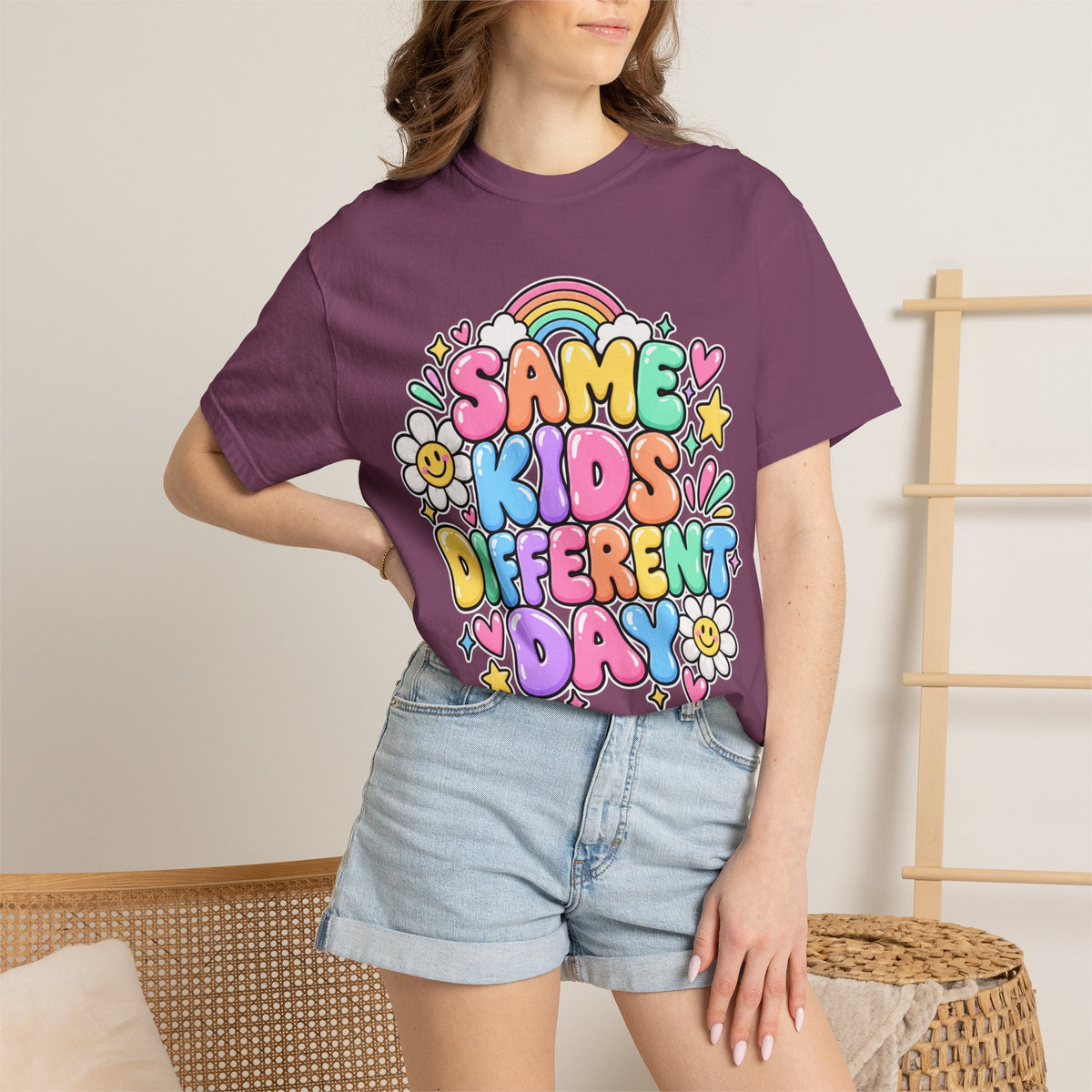 Same Kids Different Day T-shirt | Retro Rainbow Floral Typography