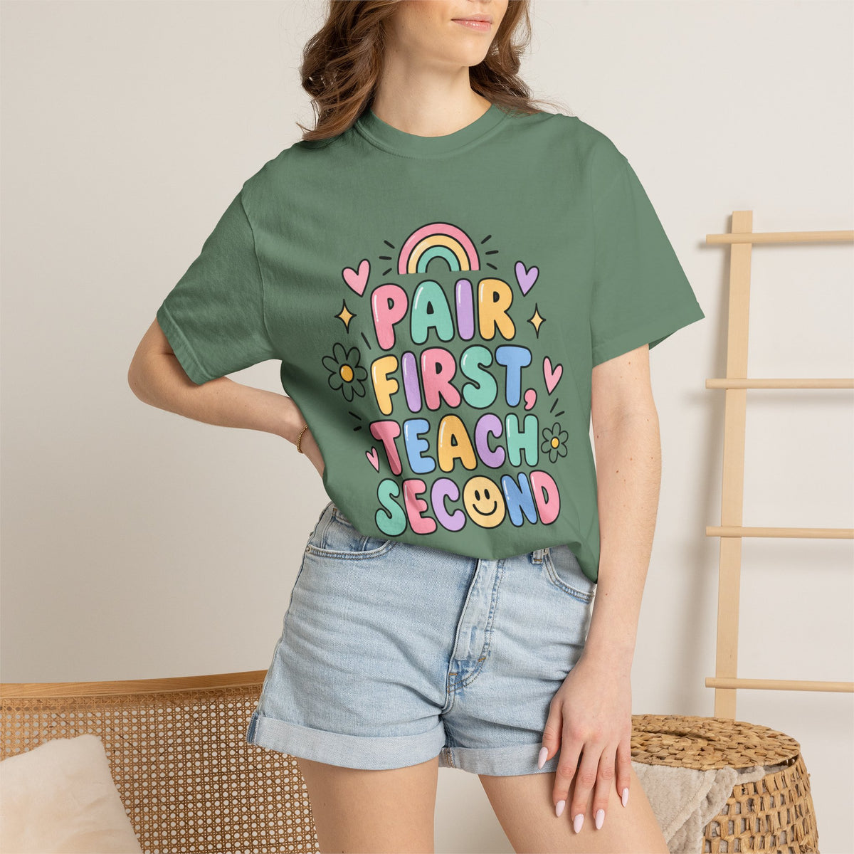 Pair First Teach Second T-Shirt | Cute Rainbow Classroom Design