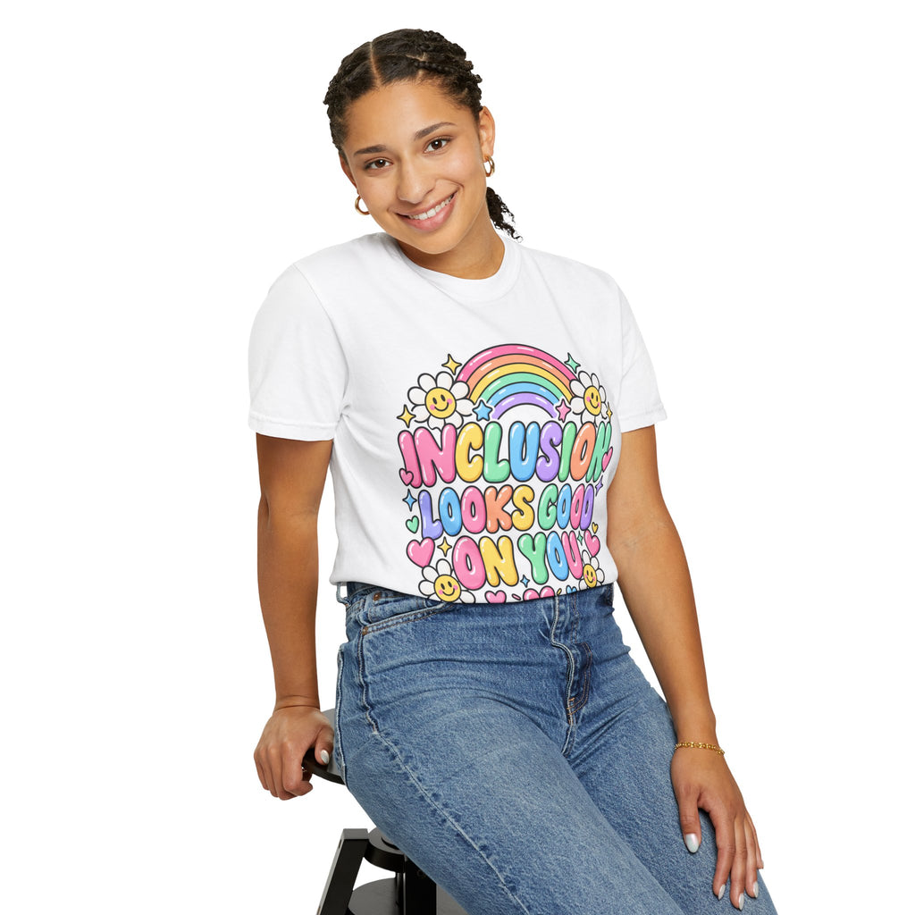 Inclusion Looks Good On You T-Shirt | Rainbow Smiles Graphic Tee