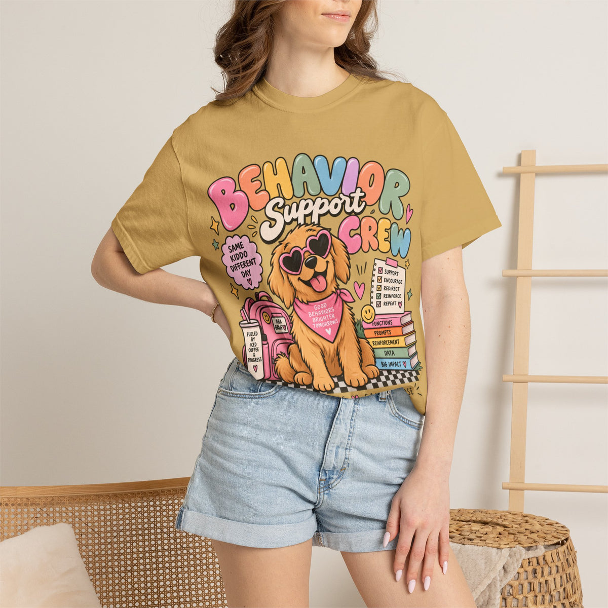 Behavior Support Crew T-shirt | Golden Retriever School Therapy Design