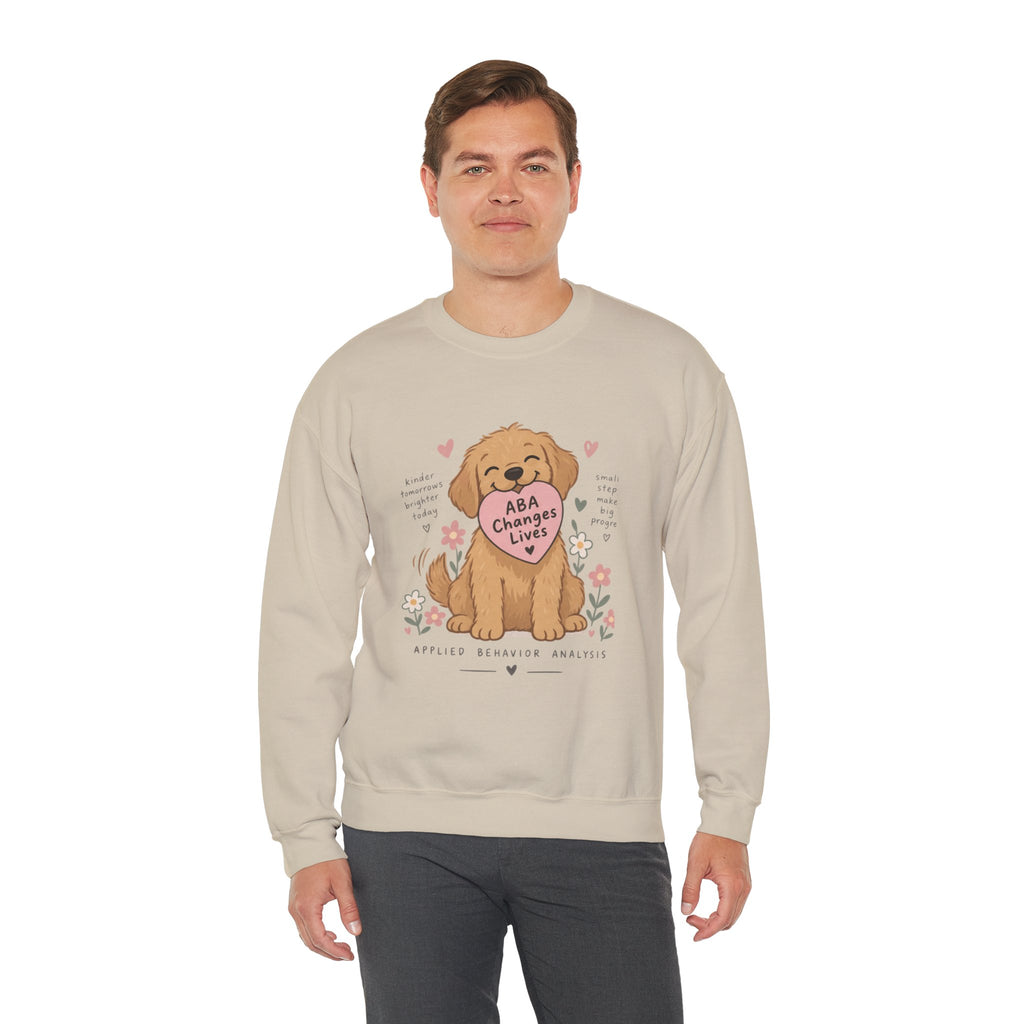 Cute Golden Retriever Holding Heart ABA Changes Lives sweatshirt | Applied Behavior Analysis dog design