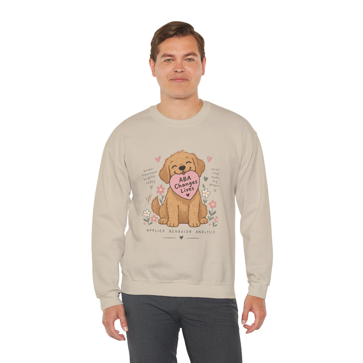 Cute Golden Retriever Holding Heart ABA Changes Lives sweatshirt | Applied Behavior Analysis dog design