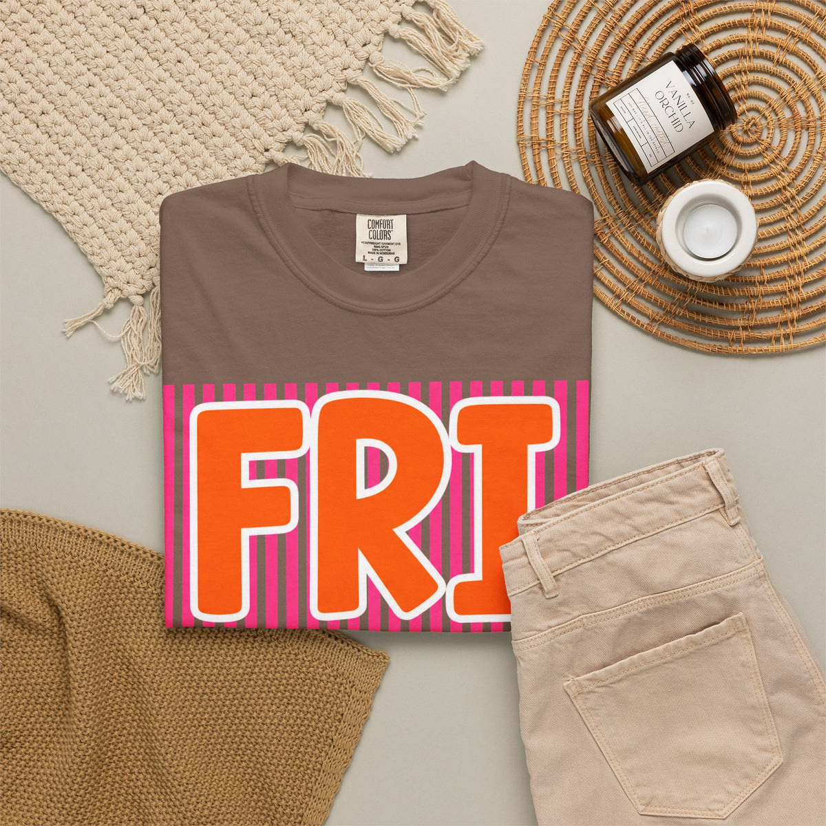 FRI yay T-shirt | Bright Retro Text, Pink Stripes