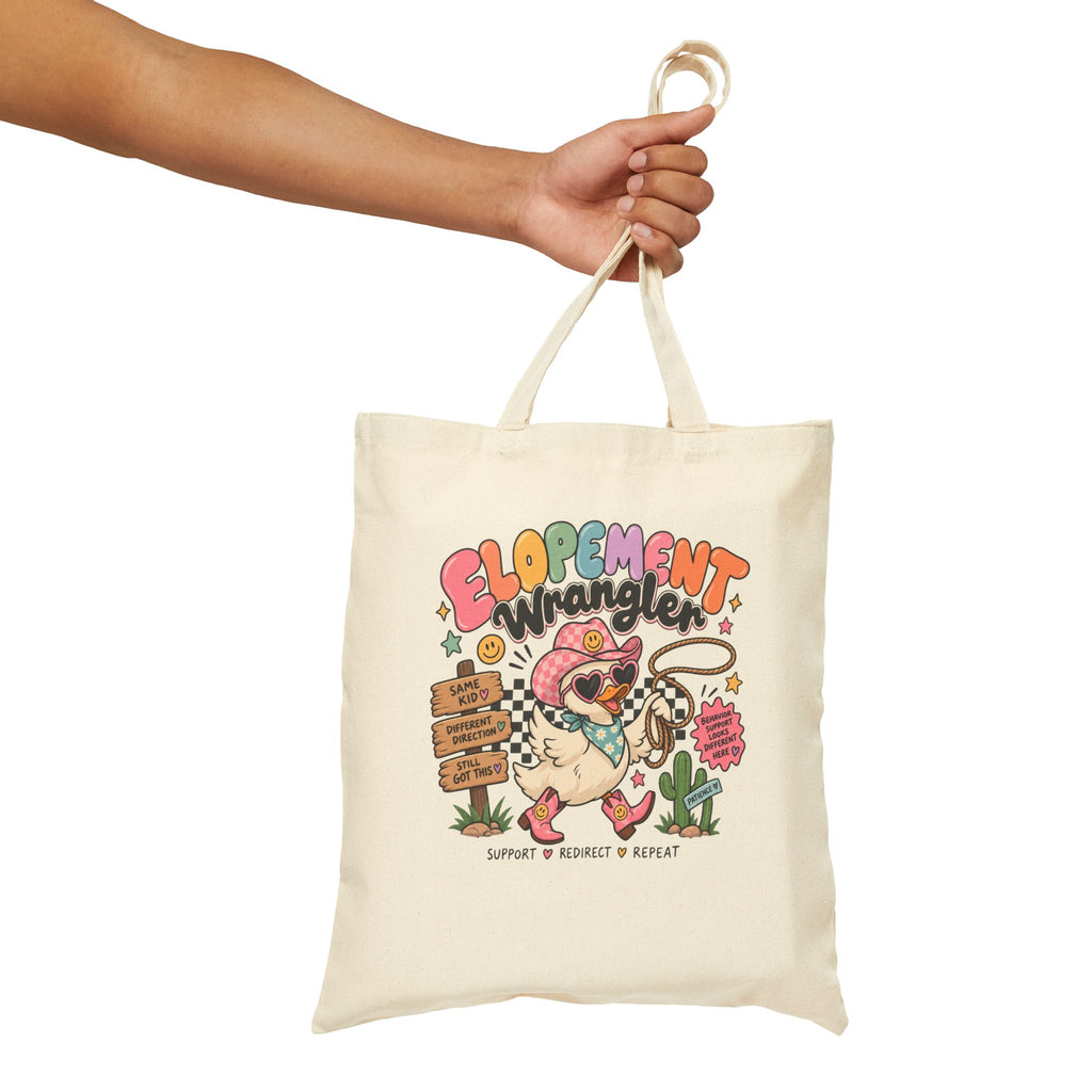 Elopement Tote Bag | Cute Western Pug Illustration, Canvas Grocery Tote