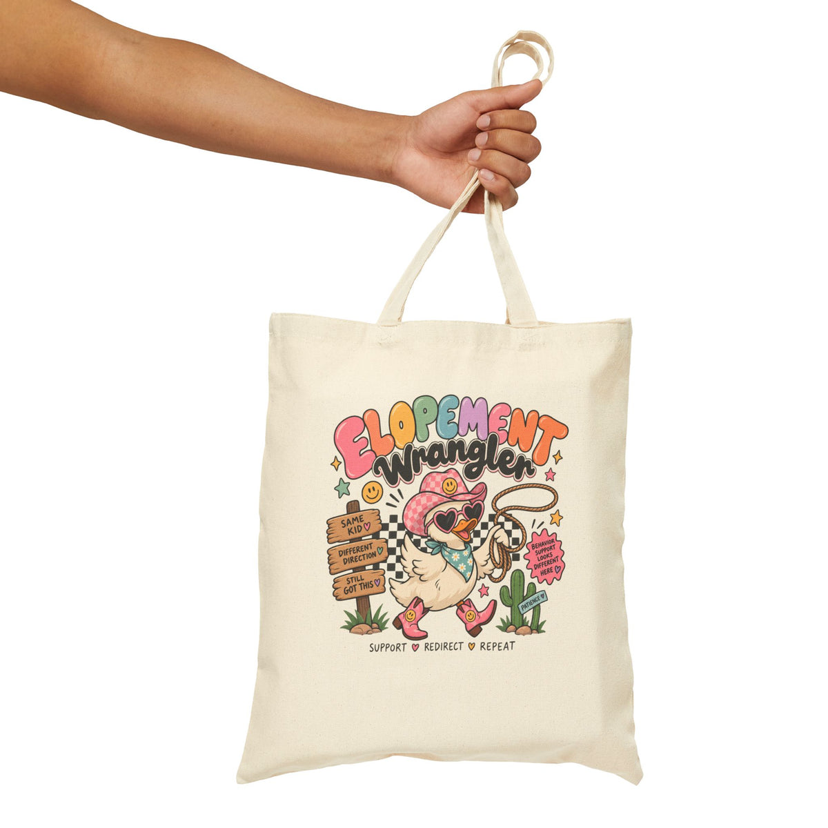 Elopement Tote Bag | Cute Western Pug Illustration, Canvas Grocery Tote