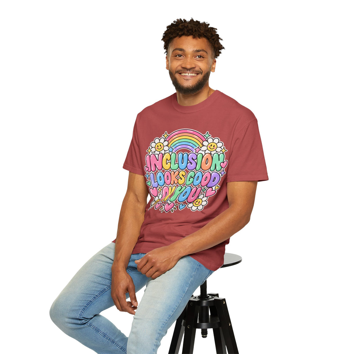 Inclusion Looks Good On You T-Shirt | Rainbow Smiles Graphic Tee